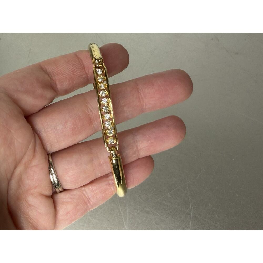 Rhinestone Bracelet Gold Tone Marked O.S. Clasp Minimalist Glam - Picture 2 of 4